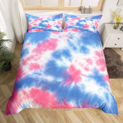 Tie-Dye Duvet Cover Set, Navy Blue and Pink, 1 Pillowcase