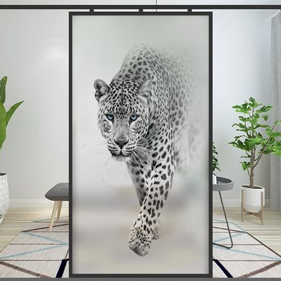 Privacy Window Film, Static Cling, No Adhesive, Decorative Leopard Pattern, 60 x 120 cm
