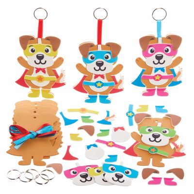 Baker Ross FX731 Hero Mix-and-Match Dog Keyring Kits - 8-Pack, Foam Craft Kits for Kids