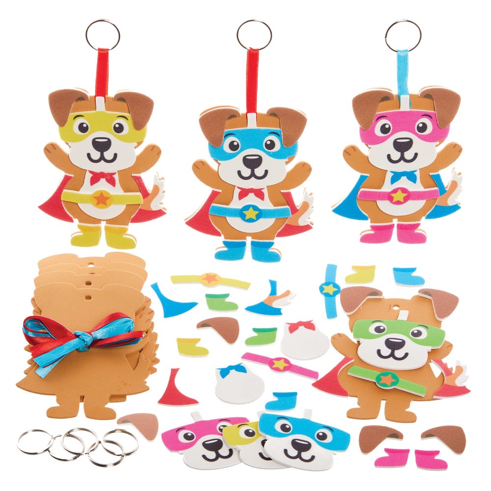 Baker Ross FX731 Hero Mix-and-Match Dog Keyring Kits - 8-Pack, Foam Craft Kits for Kids