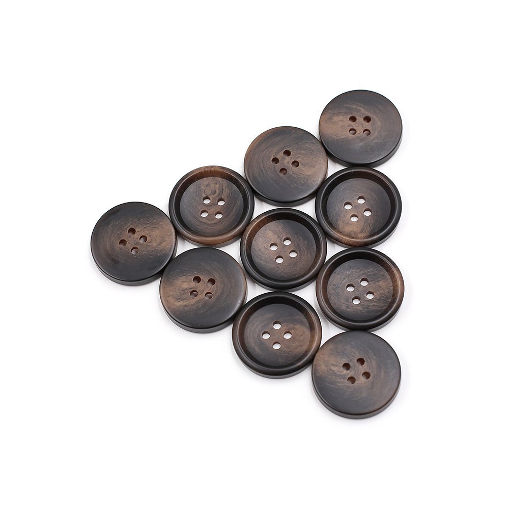 Jeans Button Pins, Pants Waist Tighteners & Extenders, 10-Piece Set, 4-Hole Horn-Pattern Resin Buttons, 25 mm