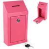 Metal Collection Box, Steel Suggestion Box with Secure Lock, Key Slot and Wall Mount, 10 x 6 x 2.5 in, Pink view 1