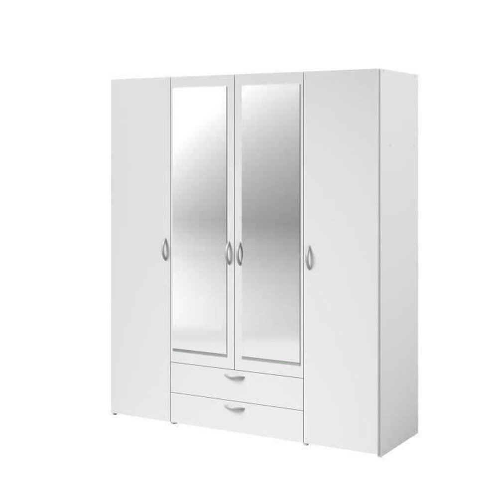 VARIA Wardrobe - White Decor - 4 Hinged Doors + 2 Mirrors + 2 Drawers - W 160 x H 185 x D 51 cm - Parisot