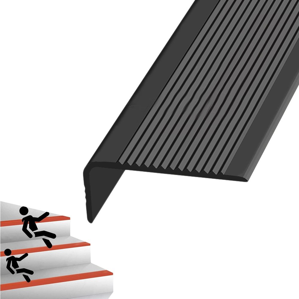 Self-Adhesive PVC Stair Edge Profile, Anti-Slip, 3 x 7 cm, Black