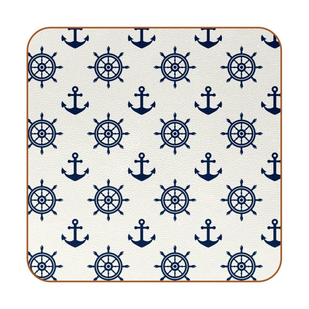 Helm of a Ship Beverage Coasters, 6-Piece Leather Set