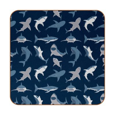Shark Dark Pattern Leather Drink Coasters, Set of 6
