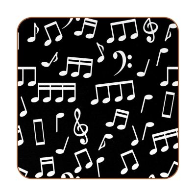 Drink Coasters, Set of 6, Leather, Spill Protection, White Music Notes on Black