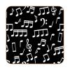 Drink Coasters, Set of 6, Leather, Spill Protection, White Music Notes on Black view 1