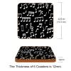 Drink Coasters, Set of 6, Leather, Spill Protection, White Music Notes on Black view 3
