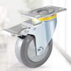 Caster Wheels, Set of 4, Gray Rubber, Double Ball Bearings, Double Safety Lock, 360° Top Plate, 4 in, Brakes view 2