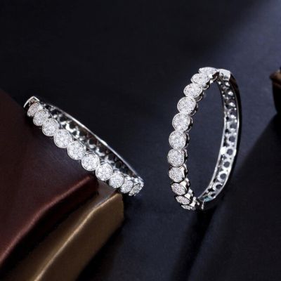LAYCHEN Classic 585 Gold Long Large Round Cubic Zirconia Hoop Earrings for Women