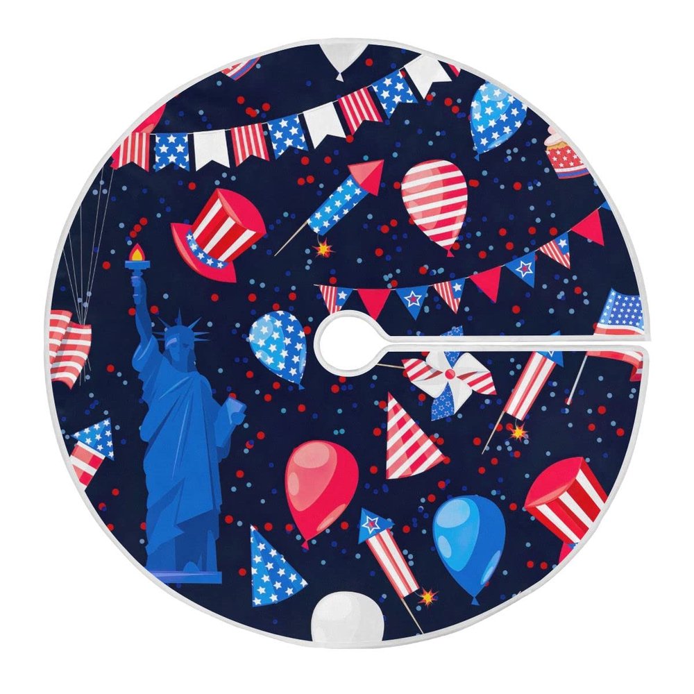 USA Navy Blue Pattern Tree Skirt, 89.9 cm
