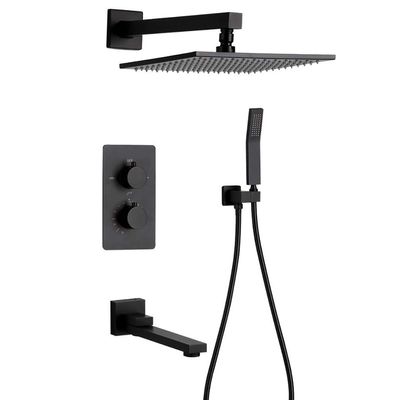 GoodBZ Wall-Mounted Matte Black Brass Thermostatic Rain Shower with 8-12
