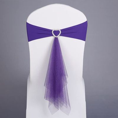 1pc Purple Polyester Chair Sash with Heart Buckle Knot
