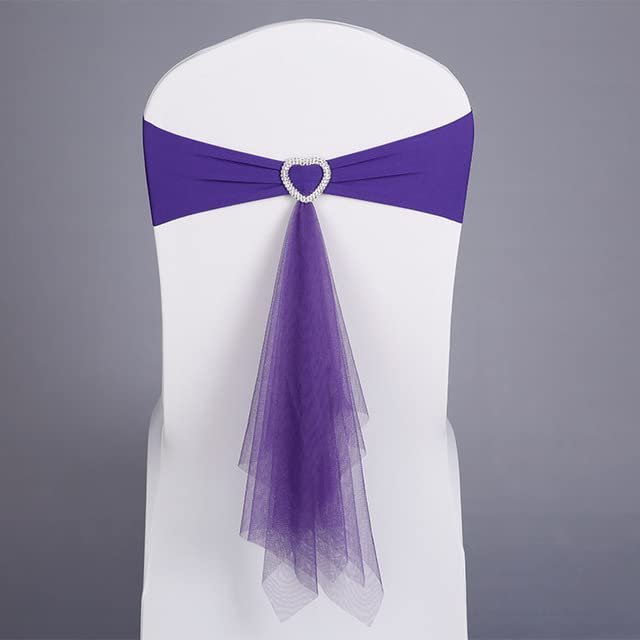 1pc Purple Polyester Chair Sash with Heart Buckle Knot