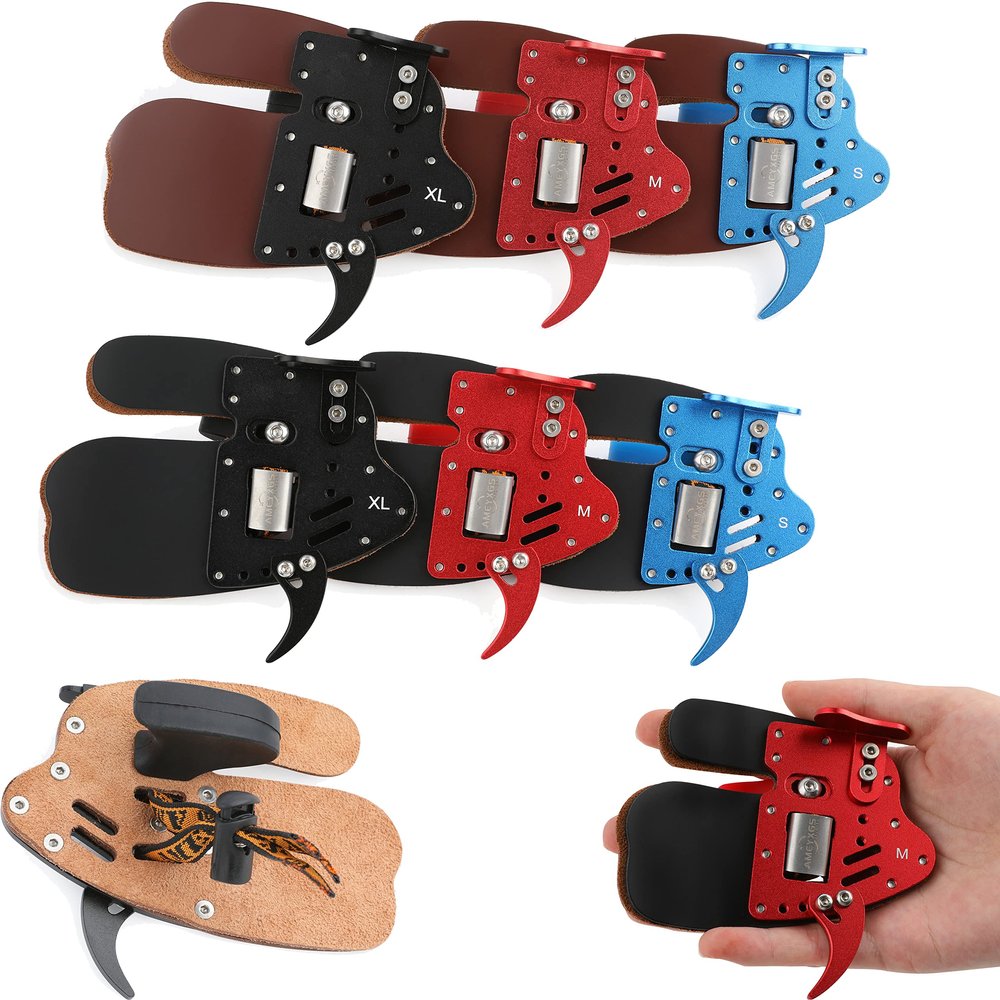 wolfman Archery Finger Tab, Adjustable Cowhide Finger Guard, Right Hand, M, Red-Brown