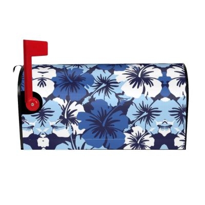 Mailbox Cover with Magnetic Closure, Blue Hibiscus Design