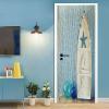 A.Monamour Nautical 3D Door Wallpaper, Self-Adhesive Vinyl Decal, Blue Wood Planks, 95 x 215 cm view 1
