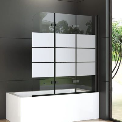 Goezes 3-Piece Folding Bathtub Shower Screen, 130 x 140 cm, Black