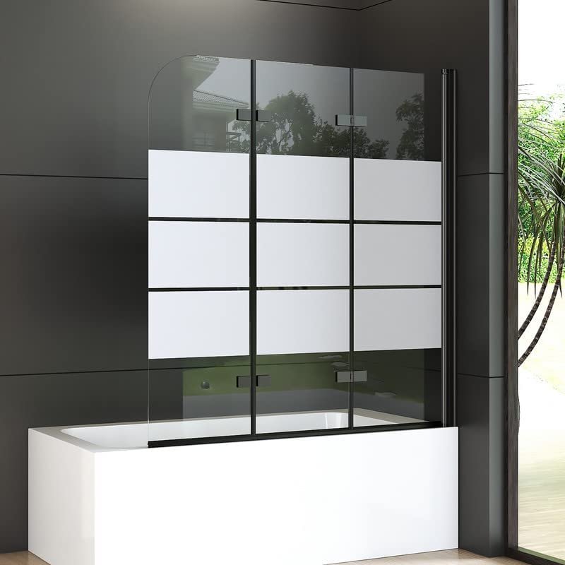 Goezes 3-Piece Folding Bathtub Shower Screen, 130 x 140 cm, Black