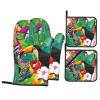 Heat-Resistant Oven Mitts and Pot Holders, 4-Piece Set, Tropical Birds and Leaves view 1