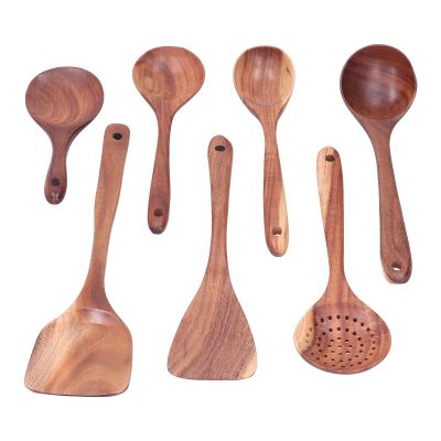 7-Piece Teak Wood Cooking Utensil Set with Box
