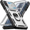 Giyer Case for Samsung Galaxy A12 5G with Screen Protector, Camera Cover, Card Slot, 360° Metal Ring Stand and Shockproof Bumper, White view 1