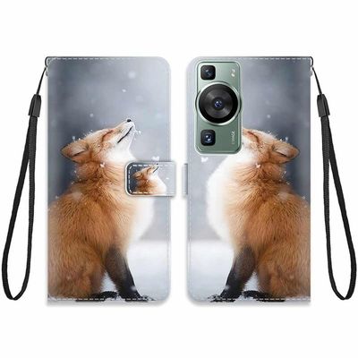 KARTXITAI Wallet Flip Case for Huawei P60 Pro, PU Leather, Card Slots, Stand, Fox Snow
