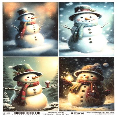 Josys Bastelmädchen A4 Rice Paper, Straw Silk, Decoupage, Christmas Snowman RE2936