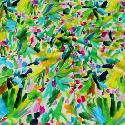 Minerva Exclusive Brushstroke Blooms Cotton Satin Fabric by the Metre