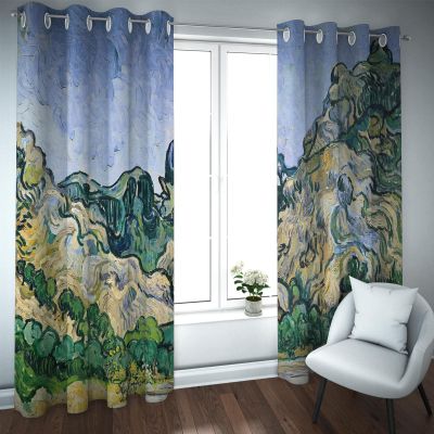 Abstract Green Plant Blackout Curtains for Living Room, Blue Sky, 2 Panels, 2 × W60 × L72 in