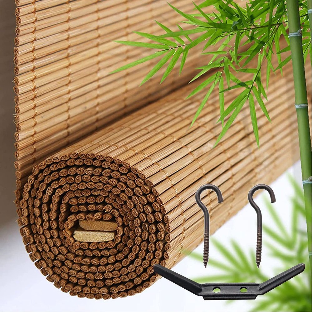 DUYULIANG Retro Outdoor Bamboo Roller Blind, 55% Light-Blocking