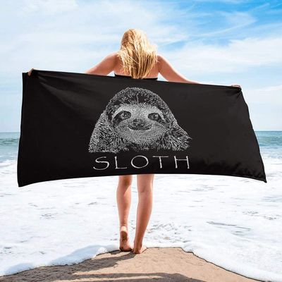 Black Sloth Hand Towel, Customizable, Quick-Drying, Large