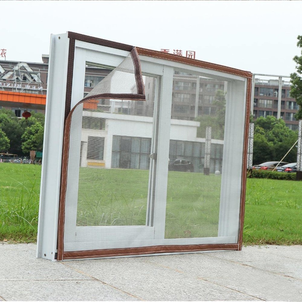 Custom-Size Window Mosquito Screen, Brown Fiberglass, Hook-and-Loop, 190 × 170 cm