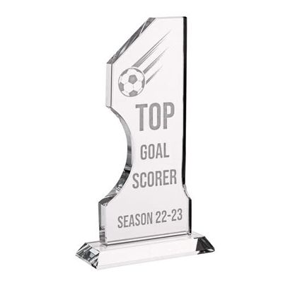 Wanapix | Personalized Soccer Trophy with Name and Text | Engraved Glass (Grayscale) | Includes Storage Box | 18 cm