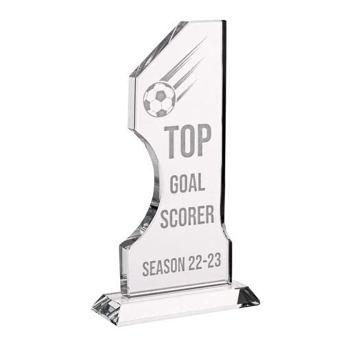 Wanapix | Personalized Soccer Trophy with Name and Text | Engraved Glass (Grayscale) | Includes Storage Box | 18 cm