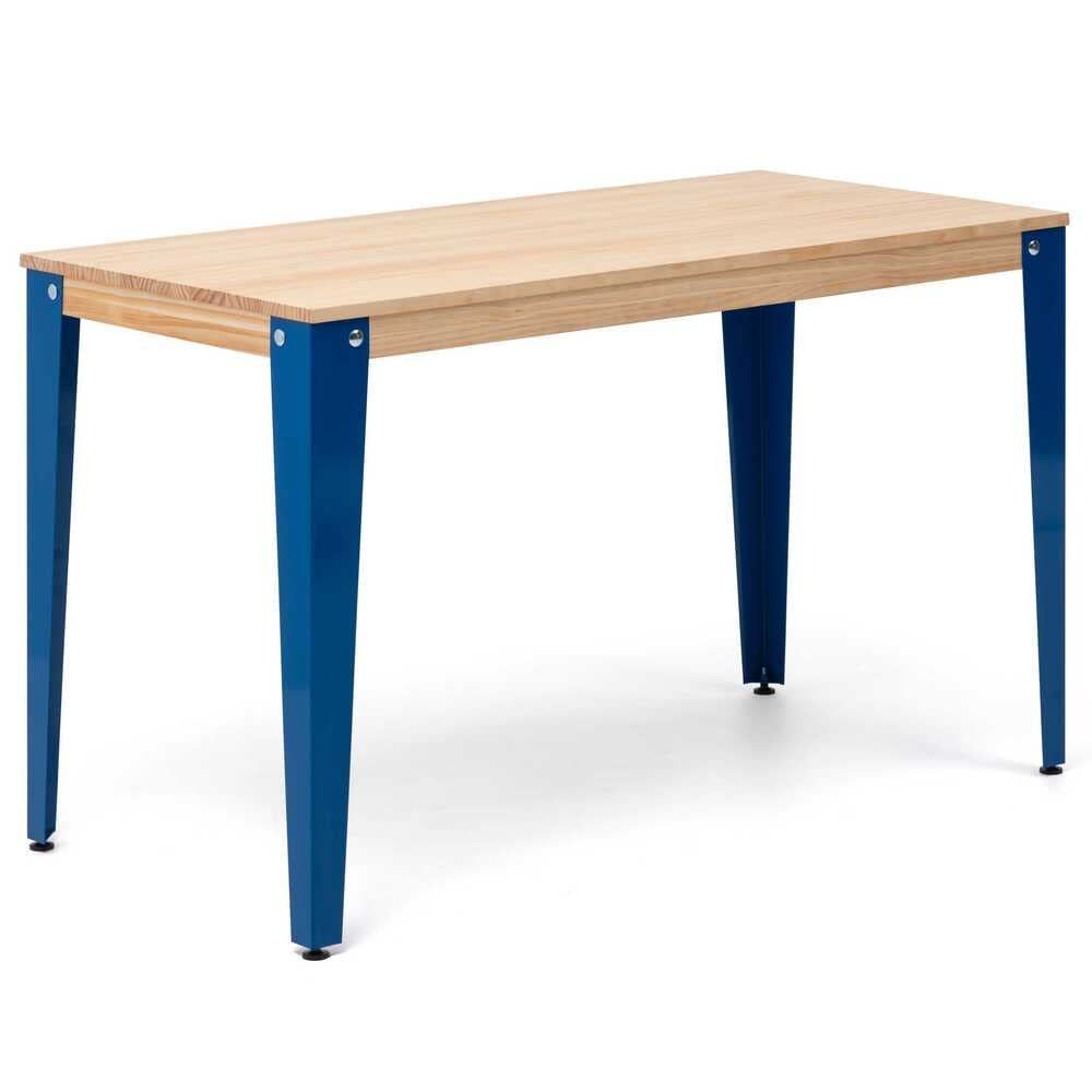 BOX FURNITURE Lunds Studio Table, 110 x 60 x 75 cm, Blue Solid Pine, Natural Finish, Nordic Industrial Style