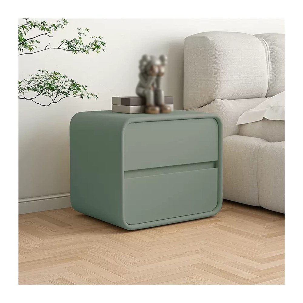 Green Nightstand with 2 Drawers, Microfiber Leather, 19 in. H