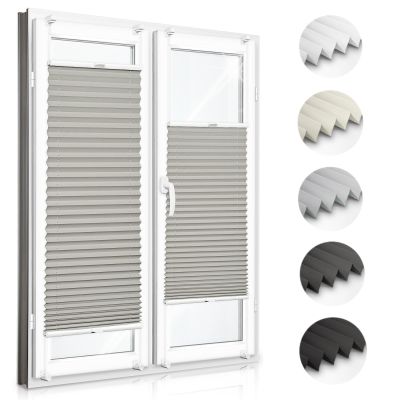 Zero Home Premium No-Drill Pleated Blind for Windows & Doors, Light Gray, Opaque & Light-Filtering, Made in EU, Clamp-Fix, 45 x 180 cm