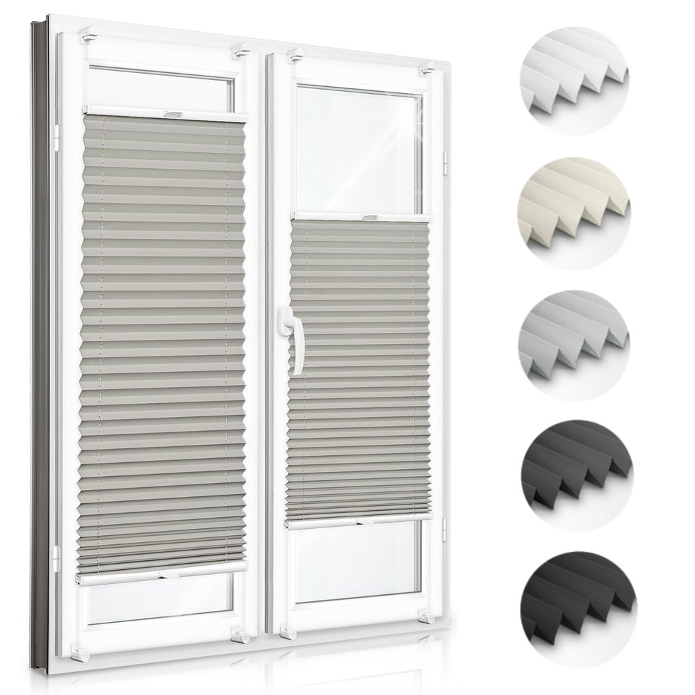 Zero Home Premium No-Drill Pleated Blind for Windows & Doors, Light Gray, Opaque & Light-Filtering, Made in EU, Clamp-Fix, 45 x 180 cm