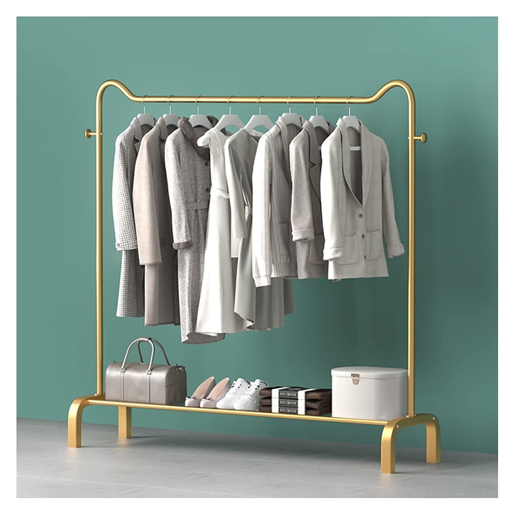 STARMS Rolling Garment Rack, Freestanding Durable Metal Clothes Rack, Gold, 150 cm