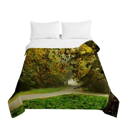 Odot Quilted Bedspread, Forest Landscape Leaf Print, All-Season, 180 x 220 cm