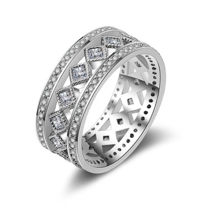YAHOYA Fashion Jewelry Princess-Cut 4.7 CT White Zircon Silver-Color Engagement Ring