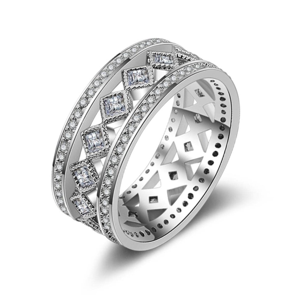 YAHOYA Fashion Jewelry Princess-Cut 4.7 CT White Zircon Silver-Color Engagement Ring