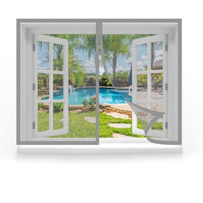 Magnetic Window Insect Screen 195 x 165 cm, Gray, No-Drill Adhesive Installation