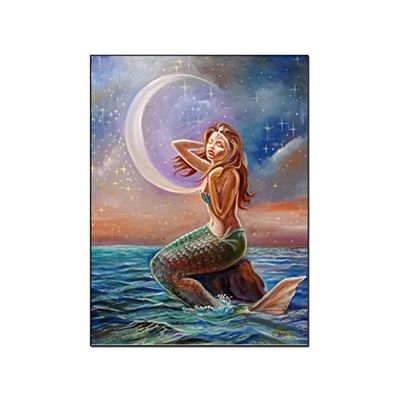 QITEX Large Moonlit Mermaid Wall Art Poster, Decorative Aesthetic Canvas Print, 40 x 60 cm, Unframed
