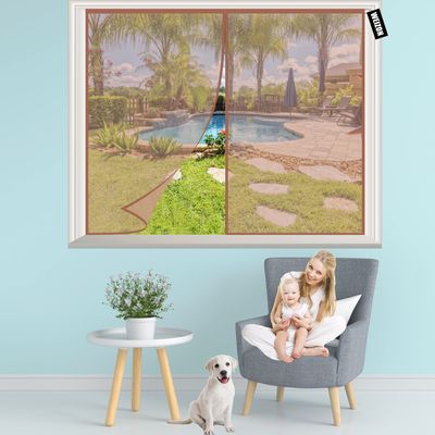WEIZON Magnetic Window Screen 35.4 x 66.9 in, Brown, No Drilling