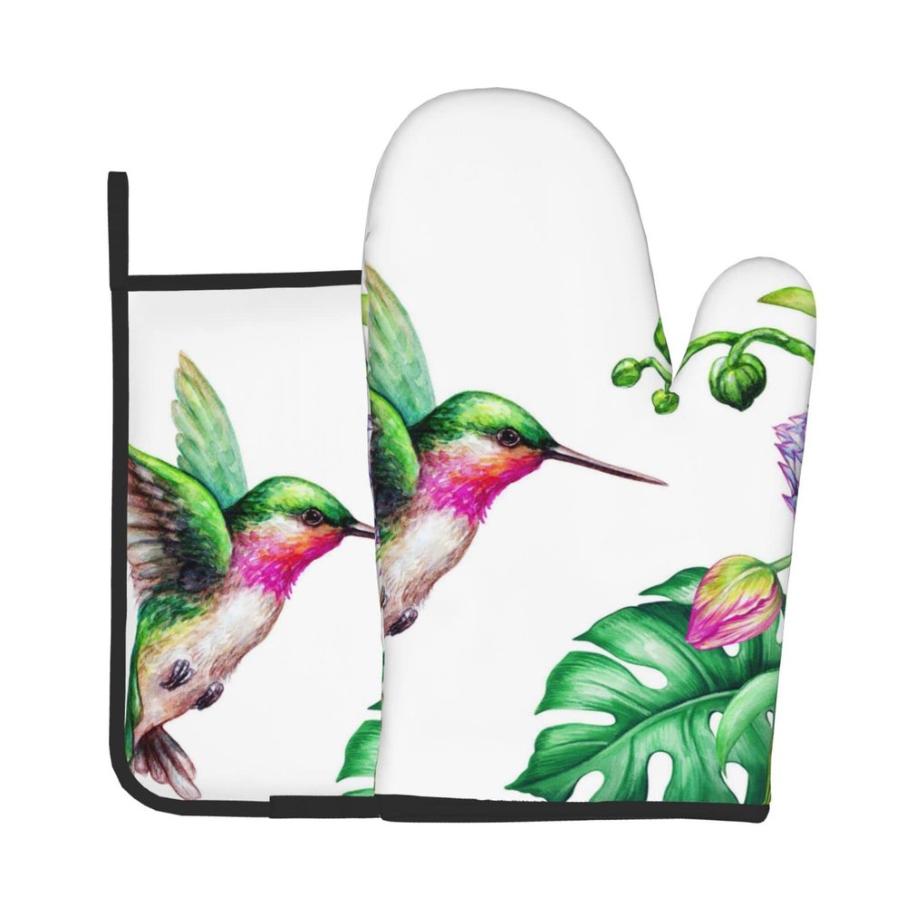 Blumen Kolibri Heat-Resistant Oven Mitt and Pot Holder Set