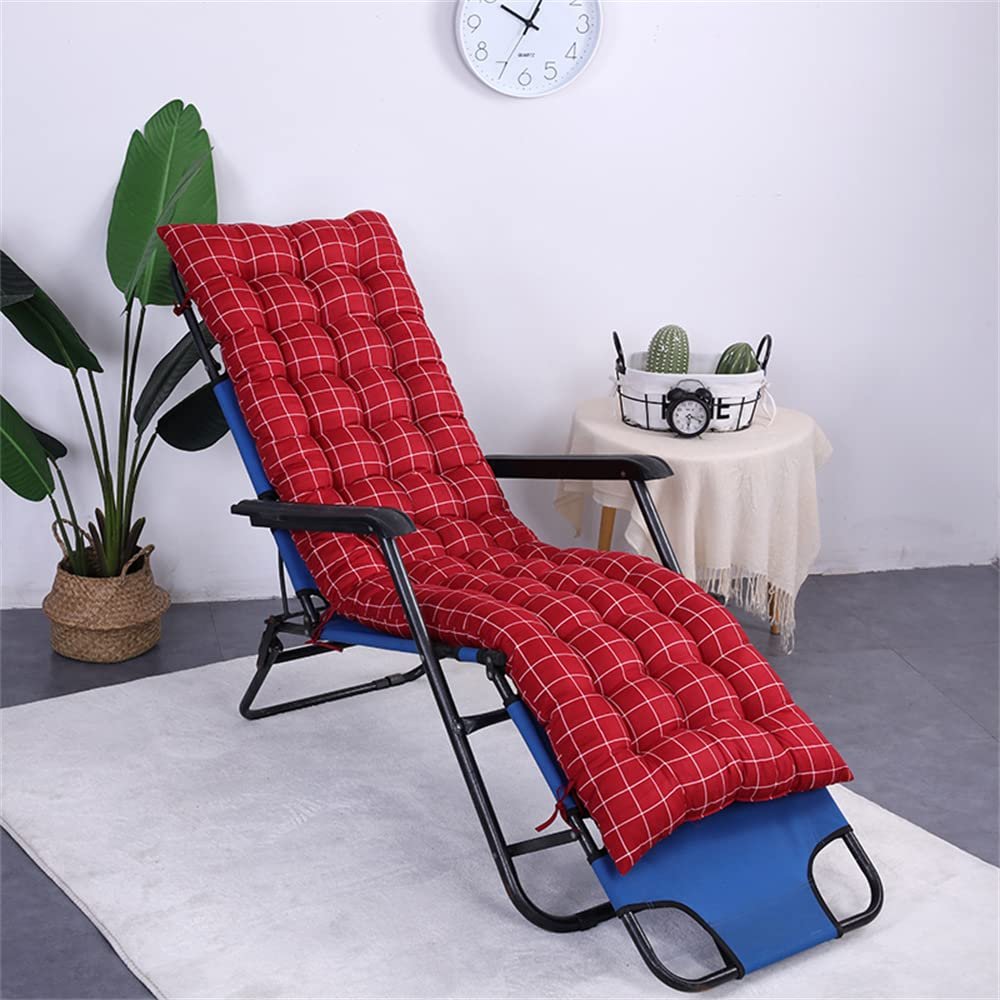 Morbuy Deck Chair Cushion for Garden Loungers, 53 x 170 cm, Red Plaid