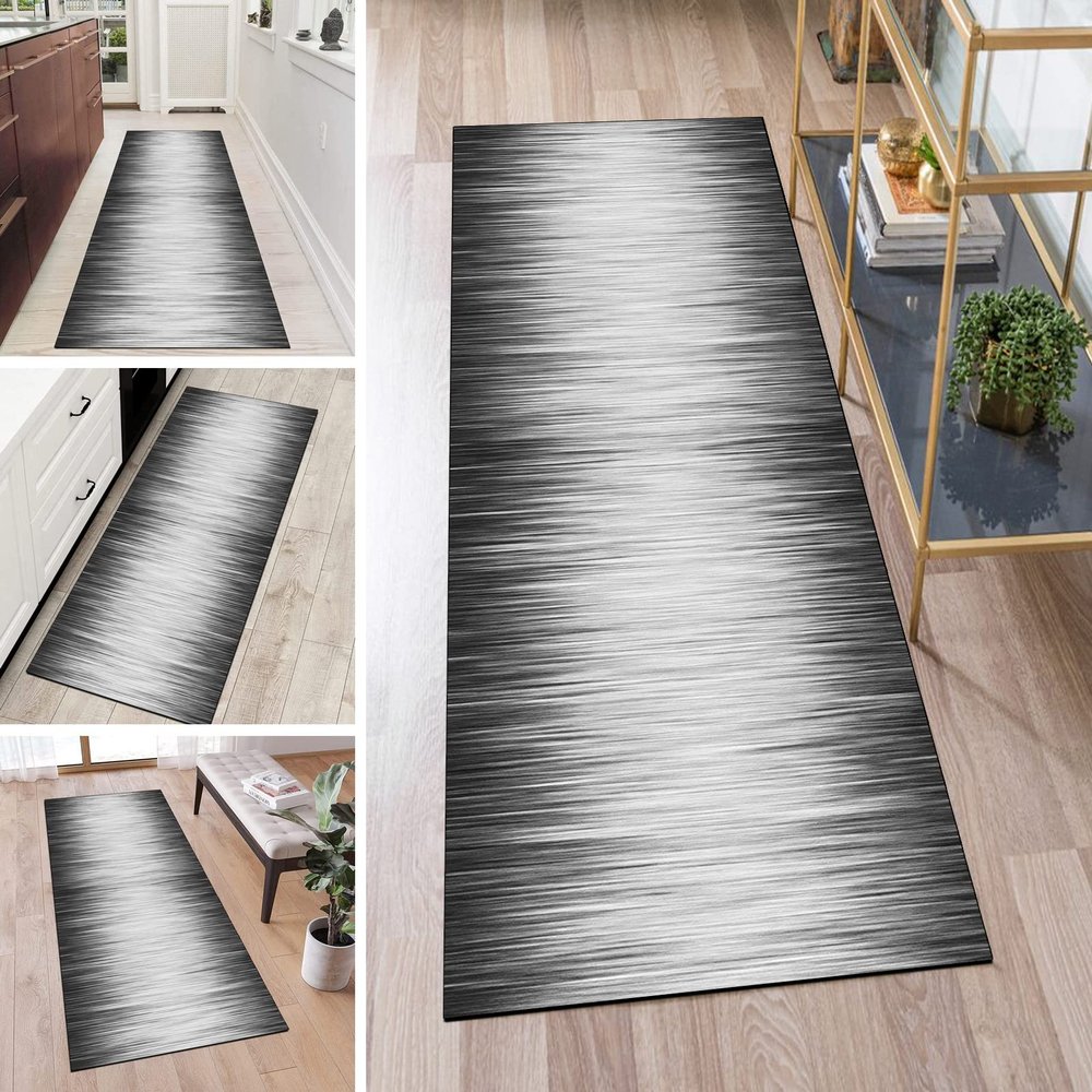 QQrunner Dark Gray Washable Non-Slip Hallway Runner Rug, 120 x 160 cm